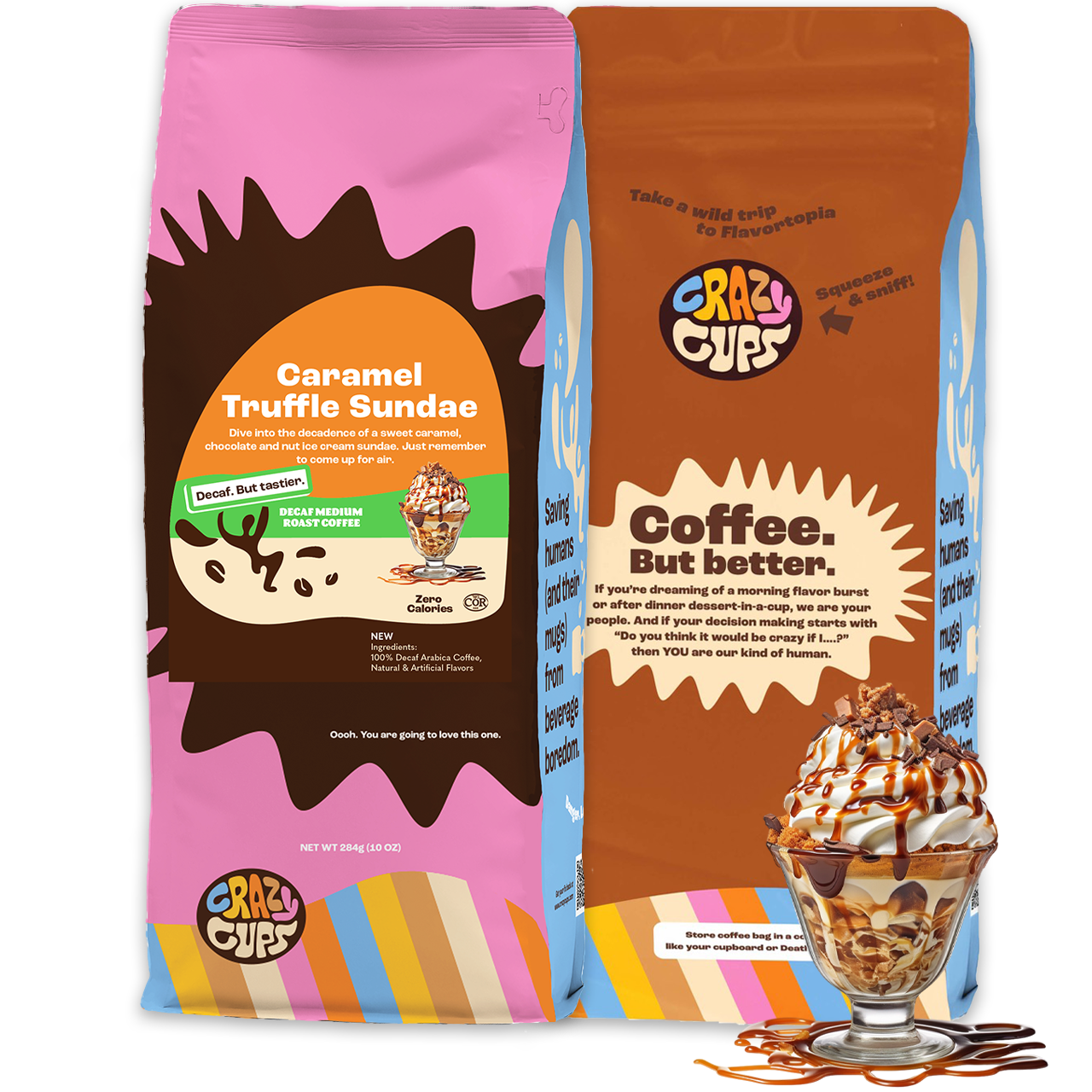 Decaf Caramel Truffle Sundae Flavored Ground Coffee – Crazy Cups