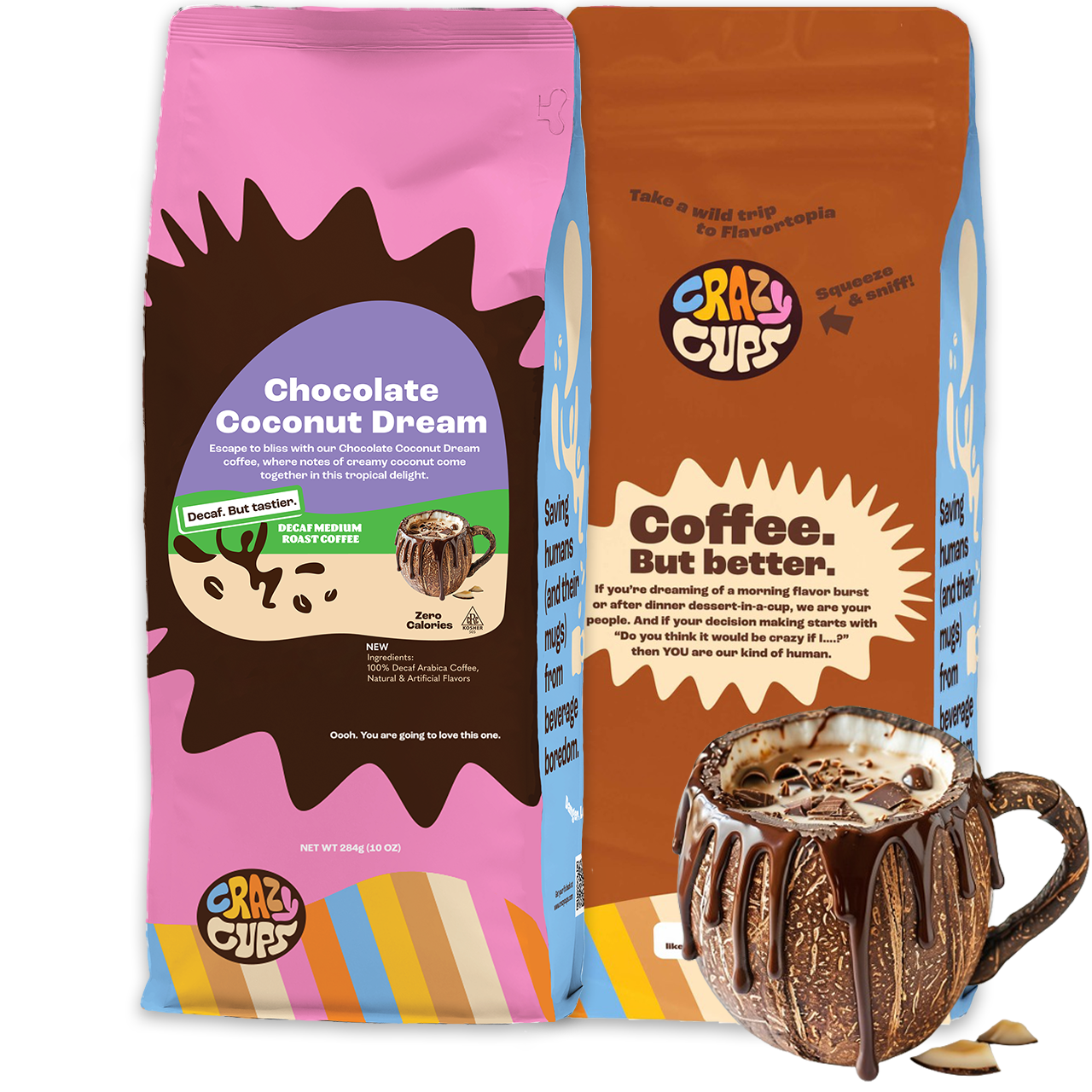 Decaf Chocolate Coconut Dream Flavored Ground Coffee – Crazy Cups