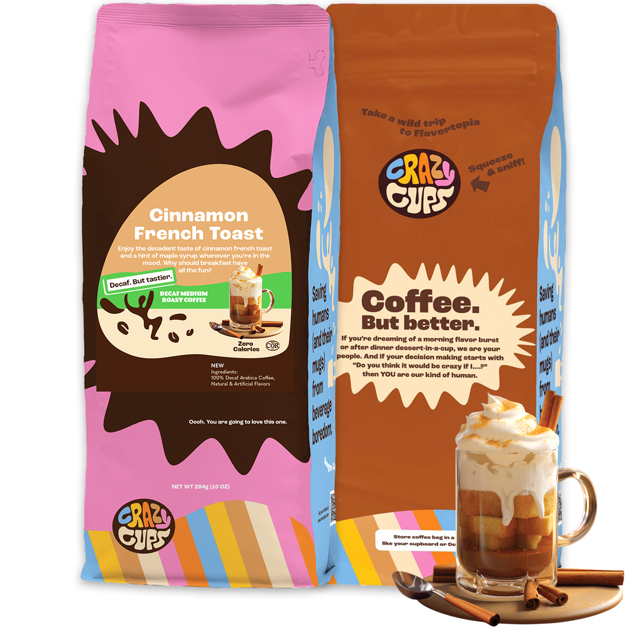 Decaf Cinnamon French Toast Flavored Ground Coffee – Crazy Cups