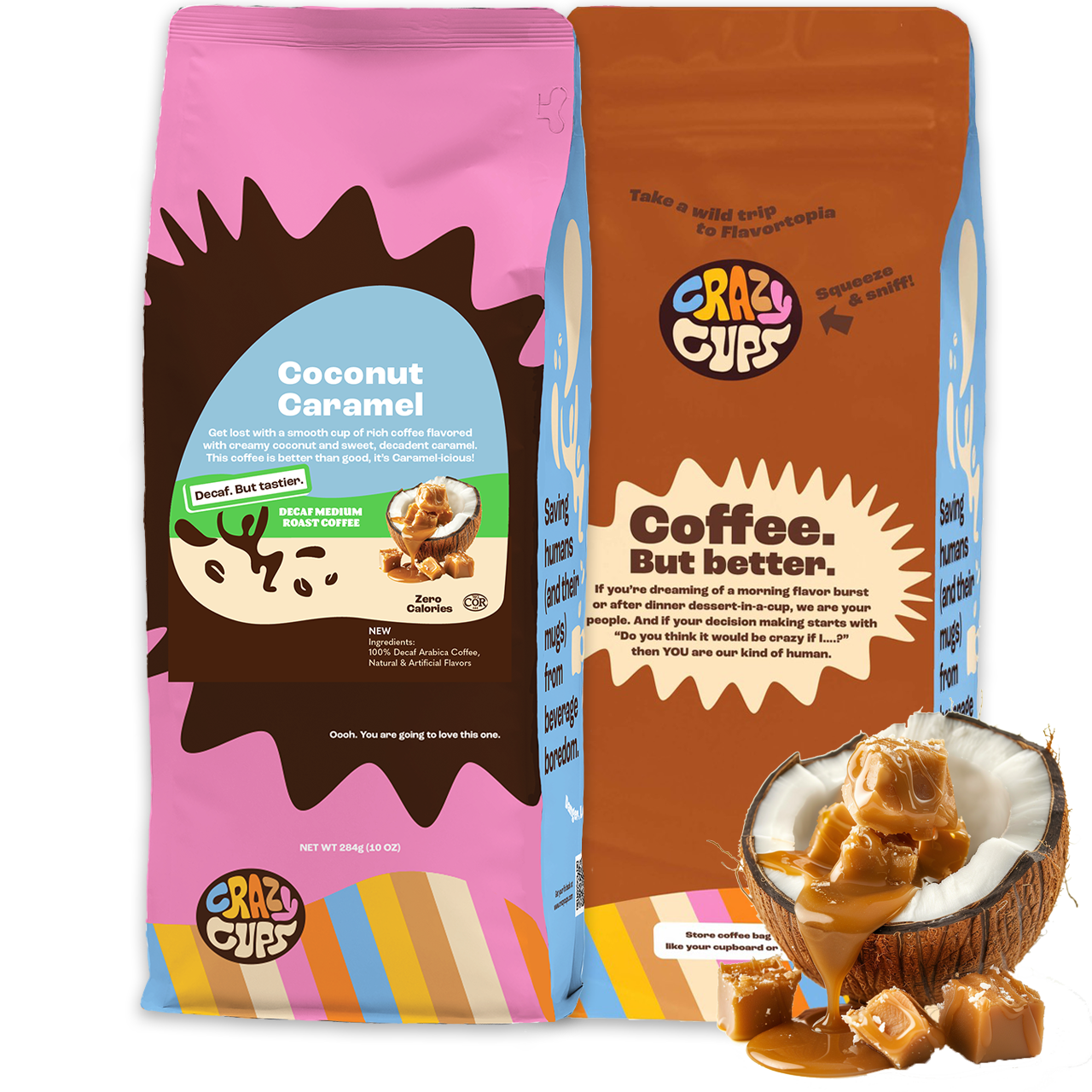 Decaf Coconut Caramel Ground – Crazy Cups