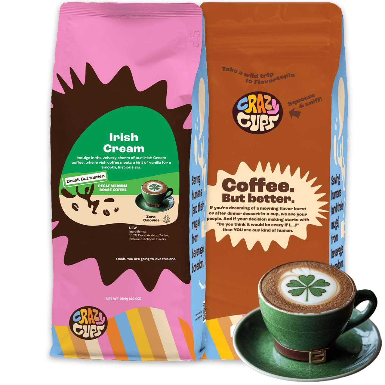 Decaf Irish Cream Flavored Ground Coffee – Crazy Cups