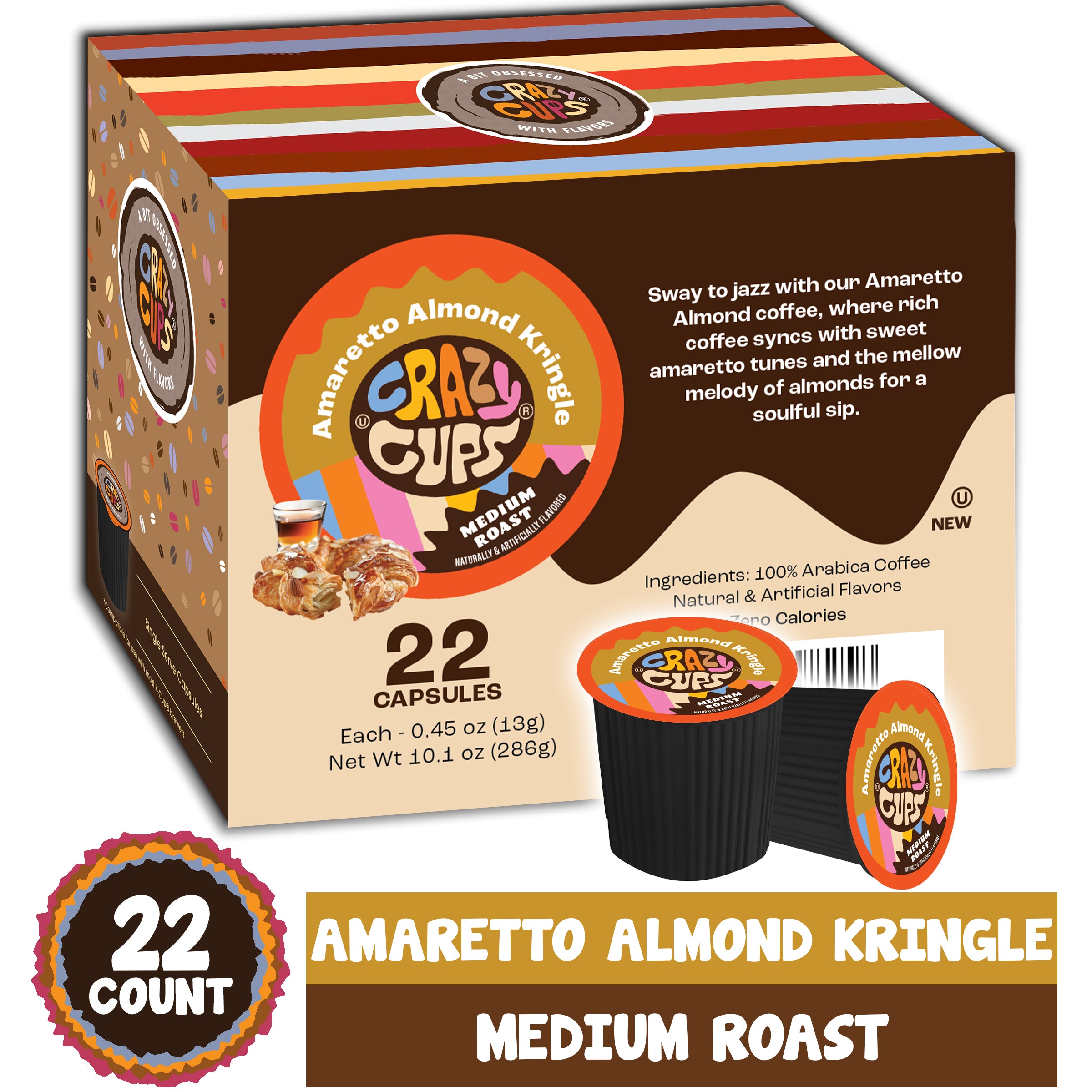 Amaretto Almond Kringle Flavored Coffee Pods Crazy Cups