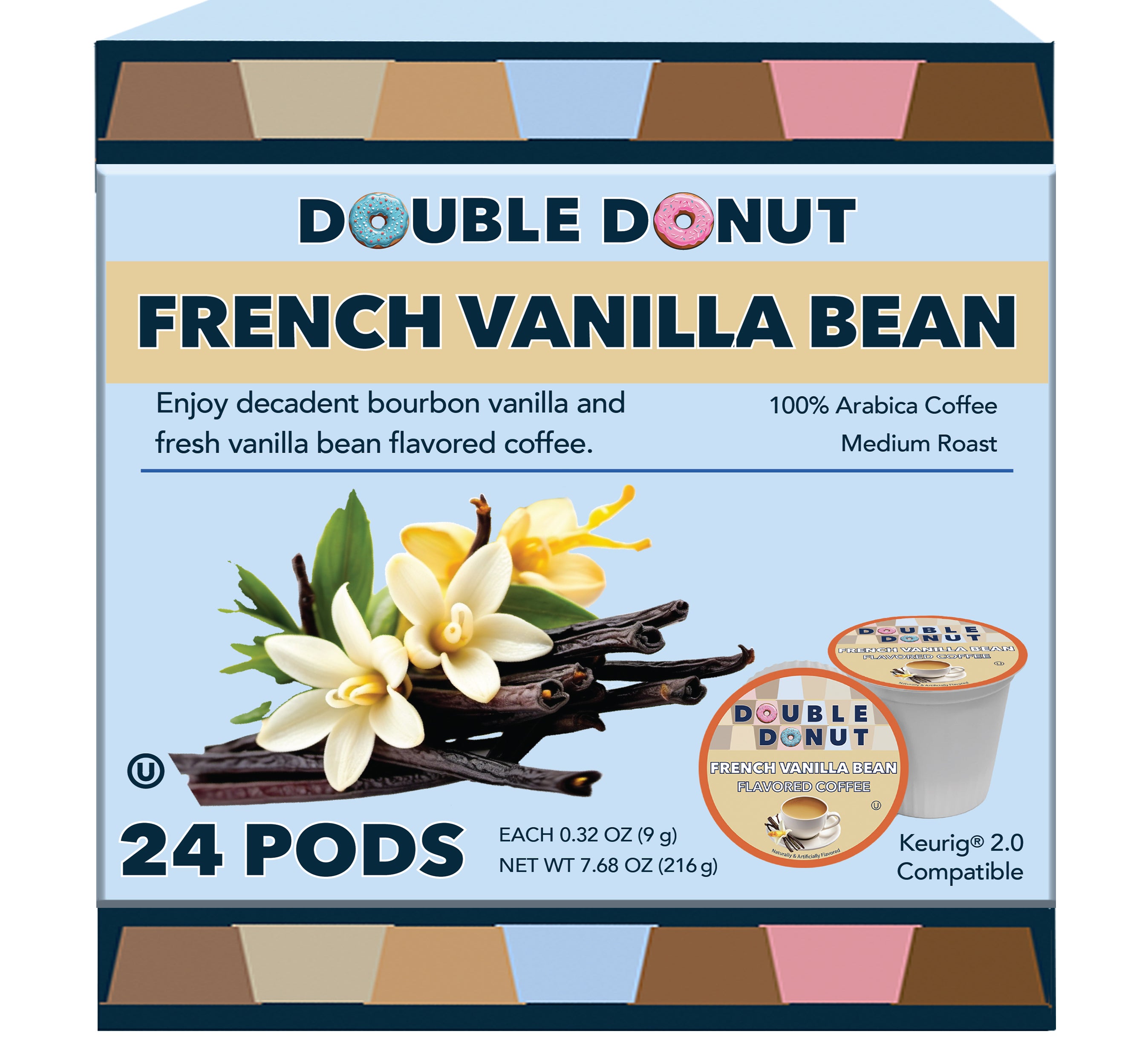 Double Donut Vanilla Bean Flavored Coffee Coffee Pods for Keurig K