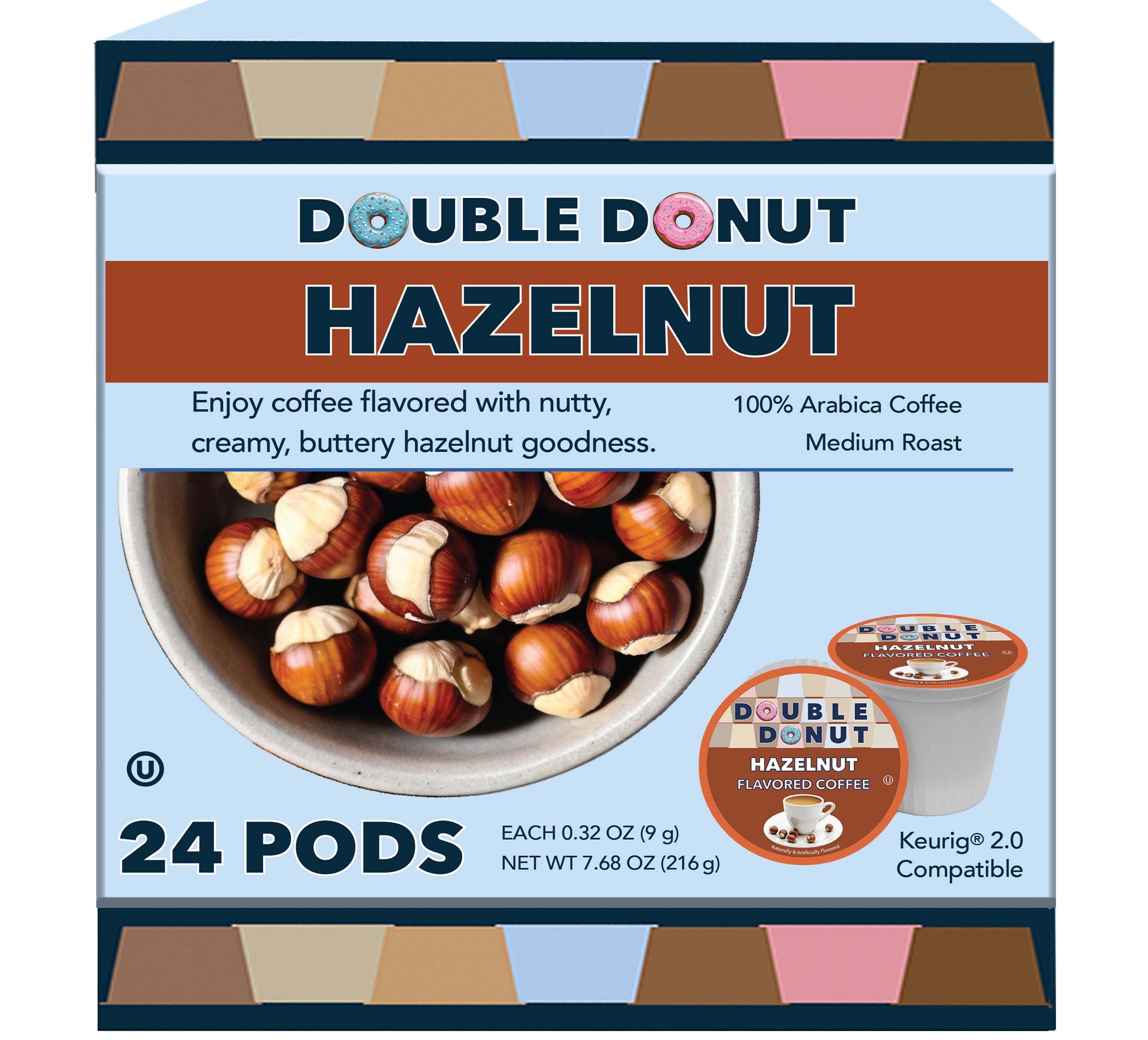 Double Donut Classic Hazelnut Coffee Pods for Keurig K Cups