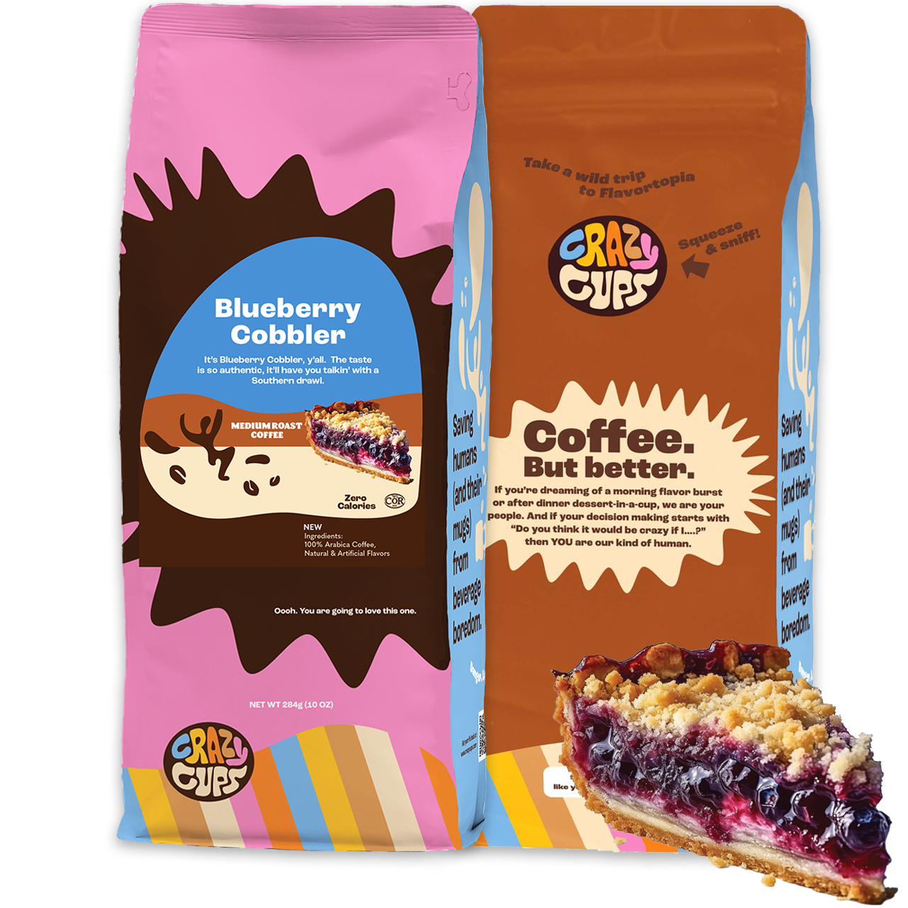 Crazy Cups Flavored Ground Blueberry Coffee, Blueberry Cobbler Coffee in 10 oz Bag, For Brewing Flavored Hot or Iced Coffee, 3 Pack