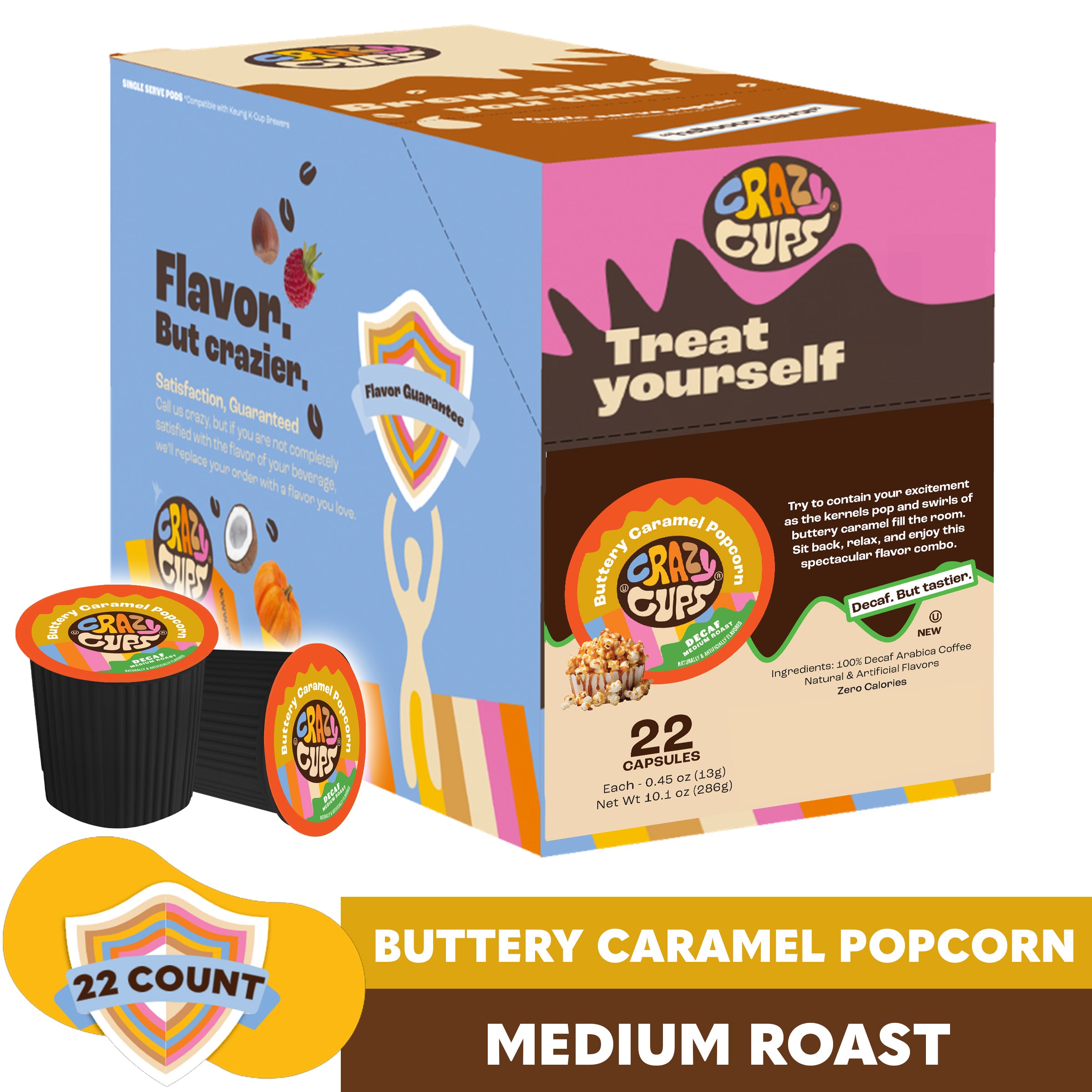 Buttery Caramel Popcorn Decaf Flavored Coffee Pods | Crazy Cups