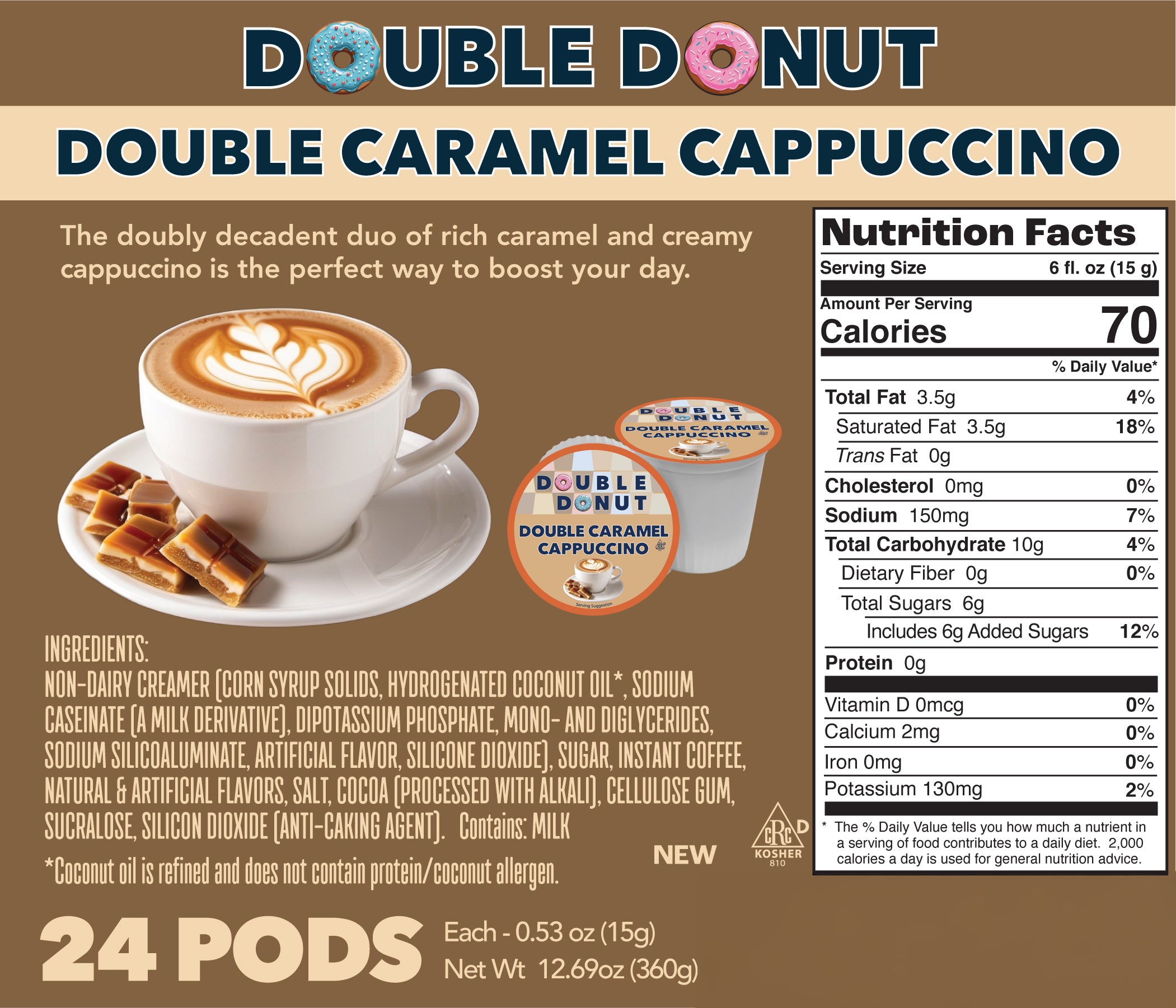 Double Donut Double Caramel Cappuccino Coffee Pods for Keurig K