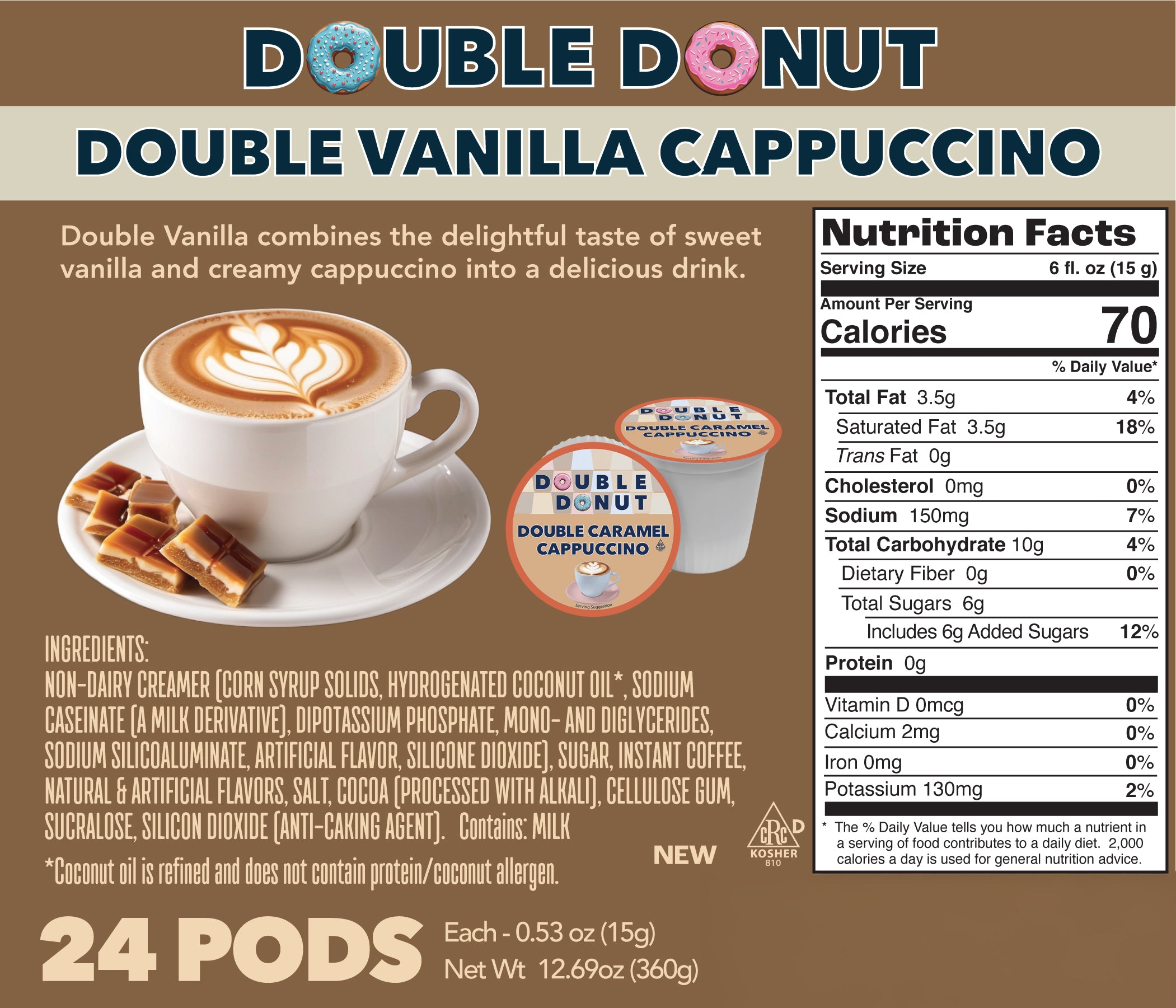 Double Donut Flavored Coffee Single Serve Cups for Keurig Brewer