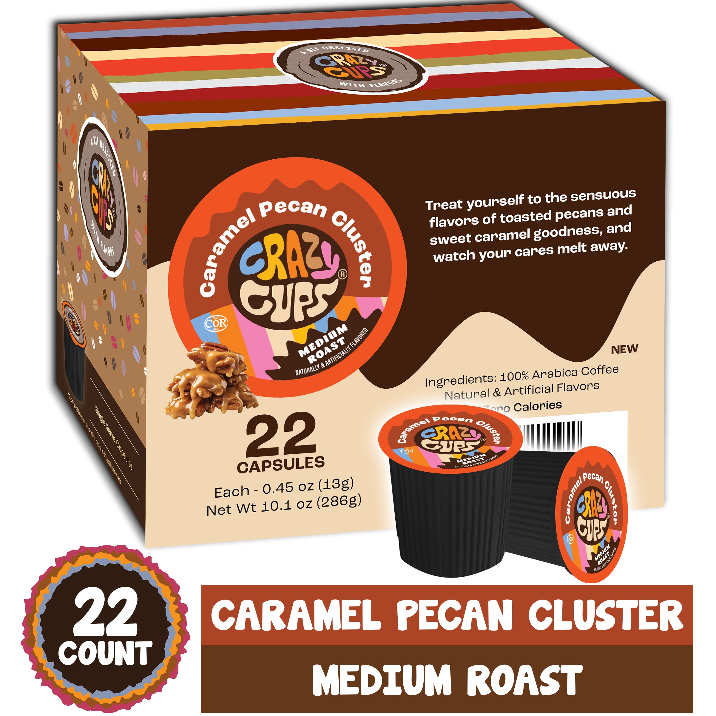 Crazy Cups Caramel Pecan Cluster Flavored Coffee Pods 4 Pods