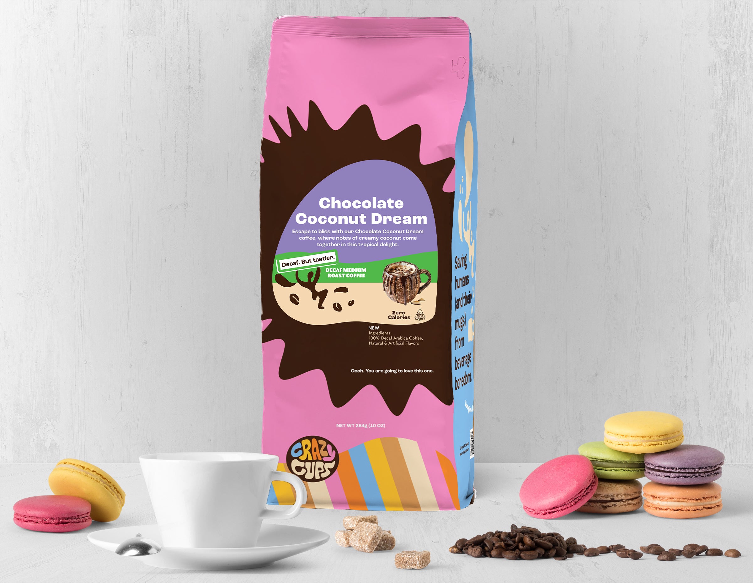Decaf Chocolate Coconut Dream Flavored Ground Coffee – Crazy Cups