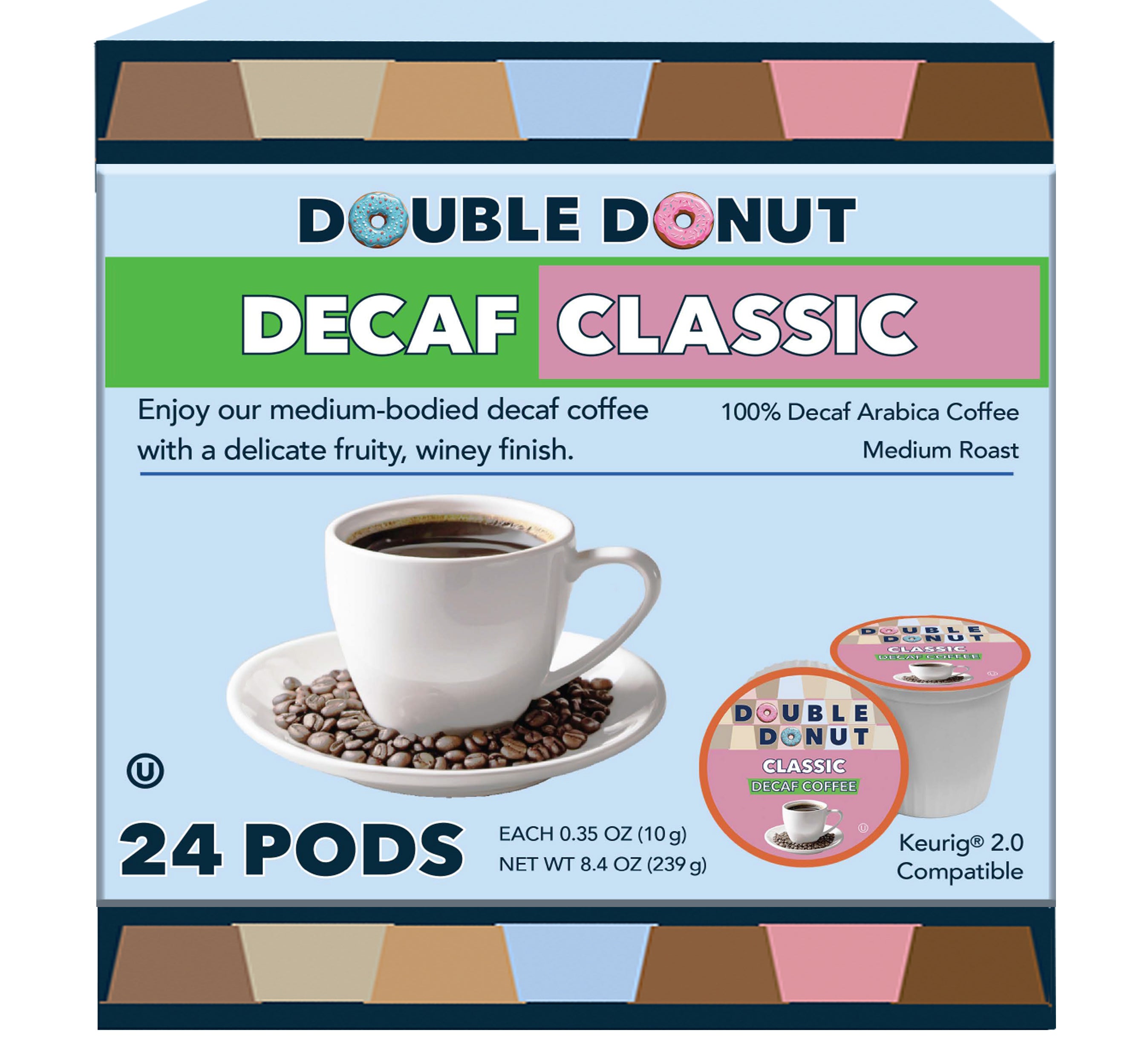 Double Donut Classic Decaf Coffee Pods for Keurig K Cups Brewers Crazy Cups