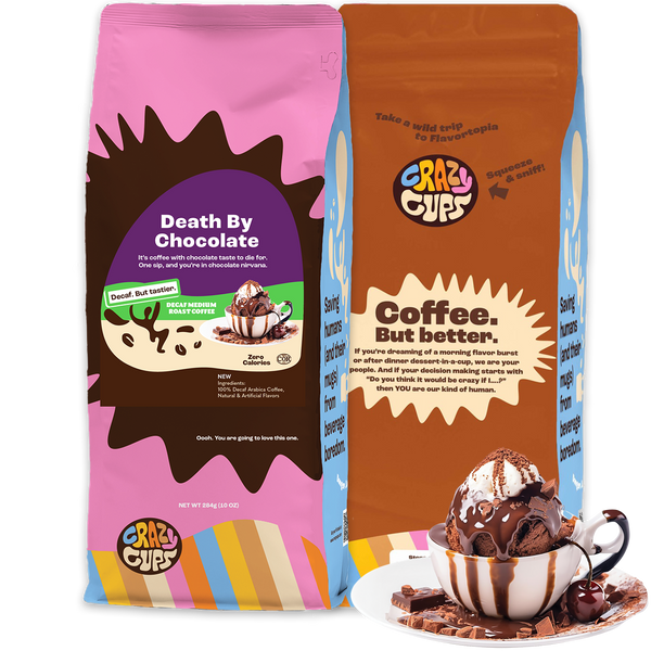 Decaf Death By Chocolate Flavored Ground Coffee – Crazy Cups