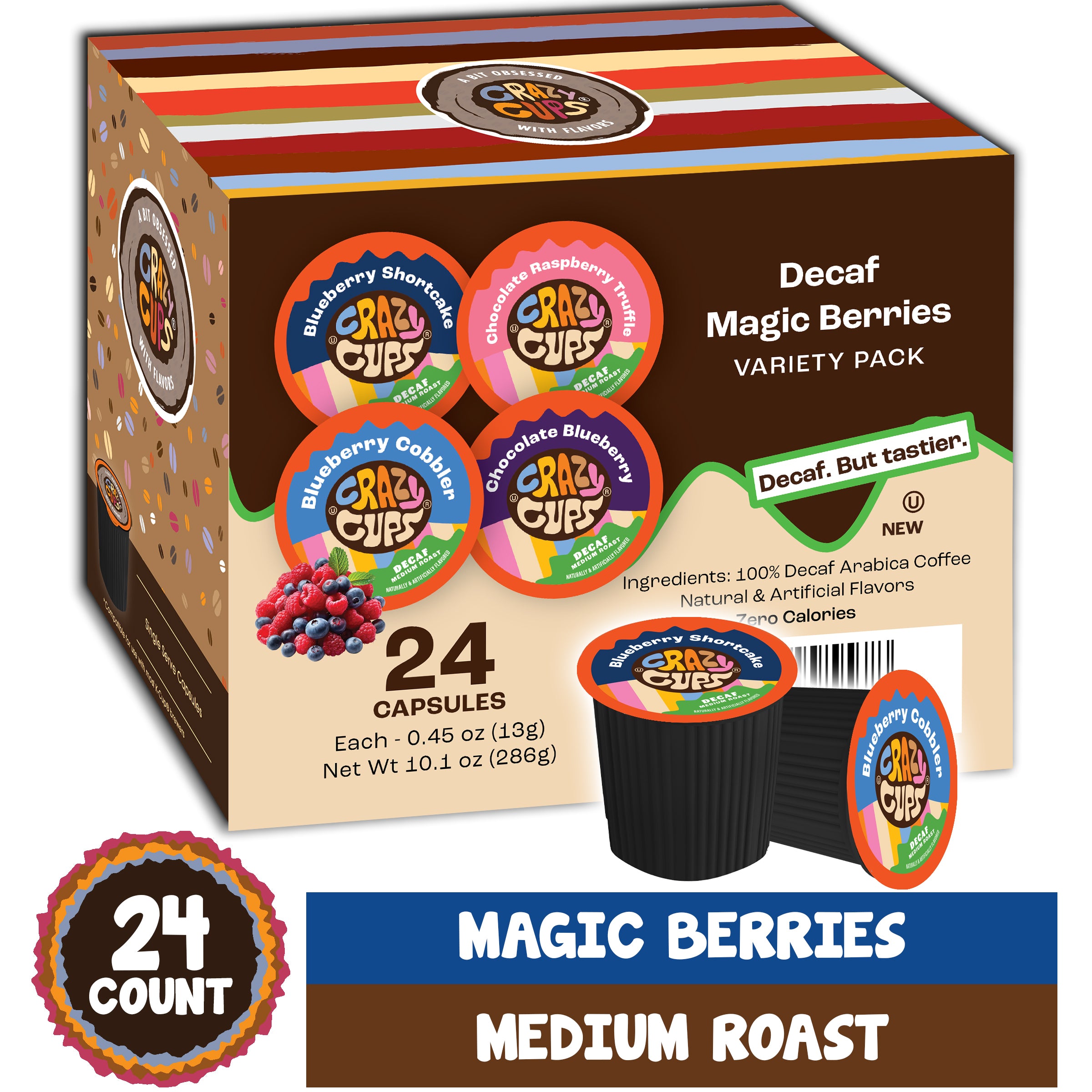 Crazy Cups Decaf Magic Berries Flavored Coffee Pods Variety Pack 24 Pods