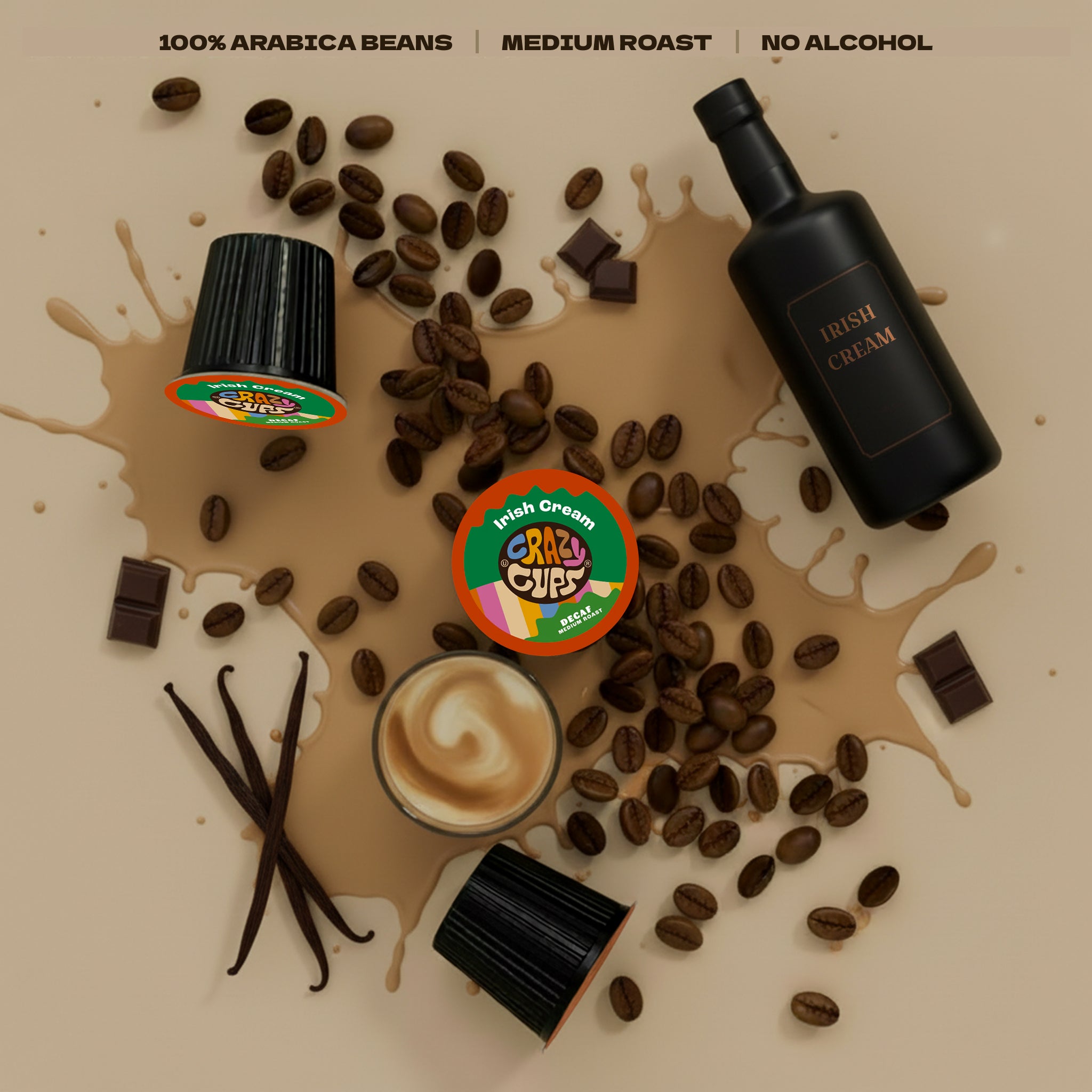 Decaf Irish Cream Flavored Coffee - Crazy Cups