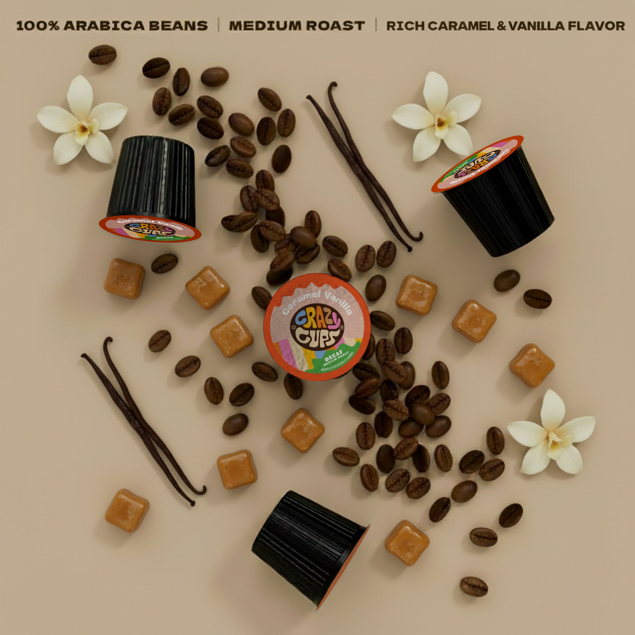 Decaf Caramel Vanilla Coffee Pods for Keurig K Cups Brewers