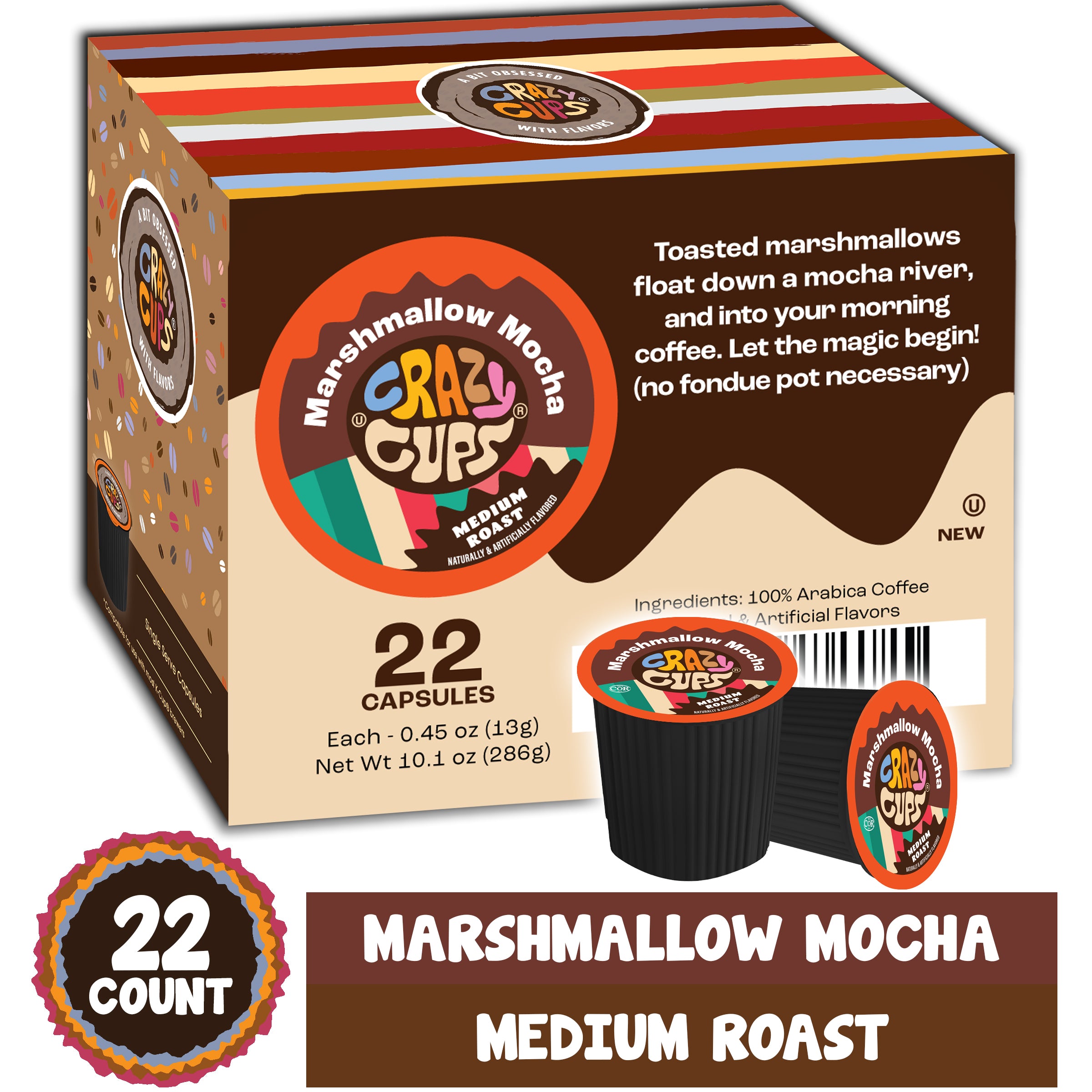 Crazy Cups Marshmallow Mocha Flavored Coffee Pods 22 Pods