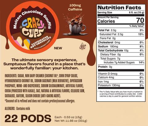Molten Chocolate Souffle Caffeinated Hot Chocolate Pods