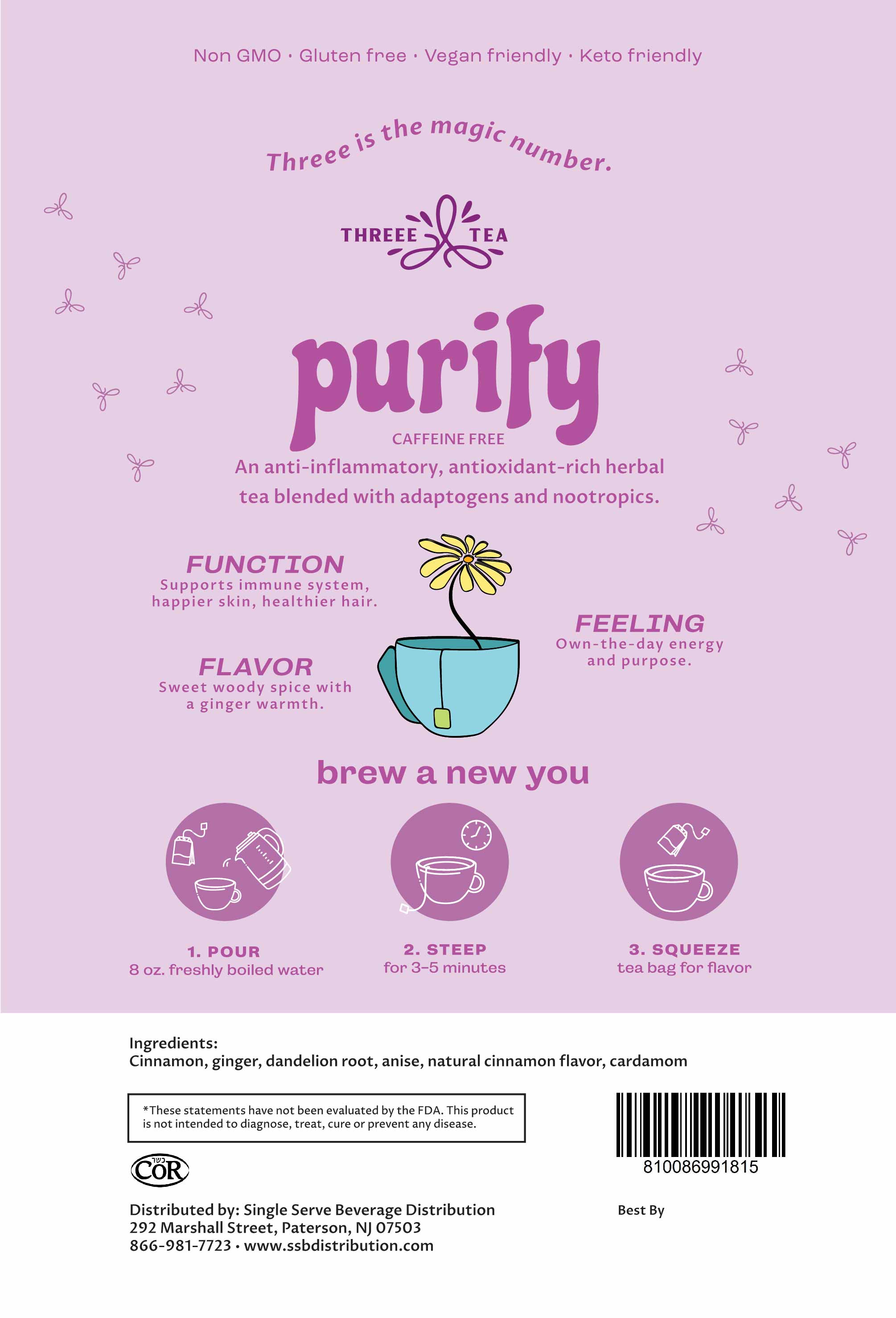 THREEE Purify Herbal Detox Tea, Anti Inflammatory Blend of