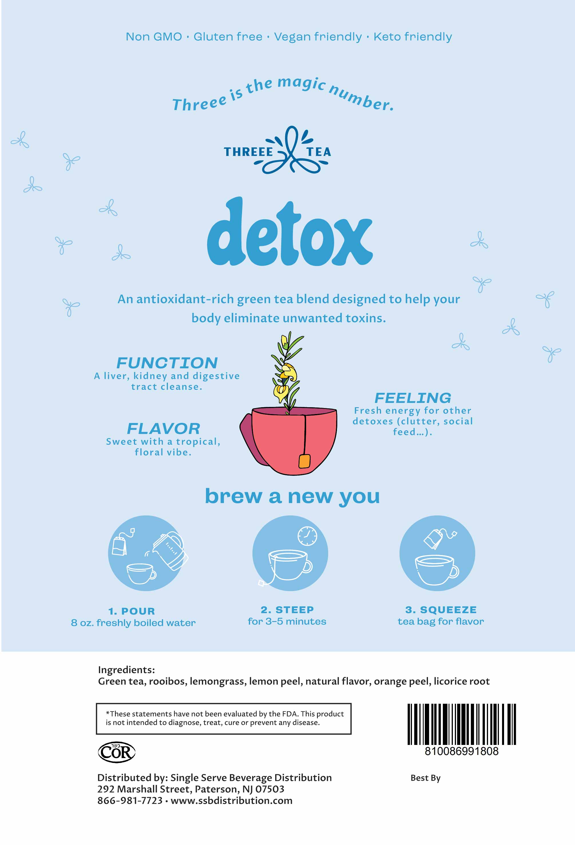 THREEE Detox Tea for Body Cleanse, Passionfruit Flavored Tea Detox