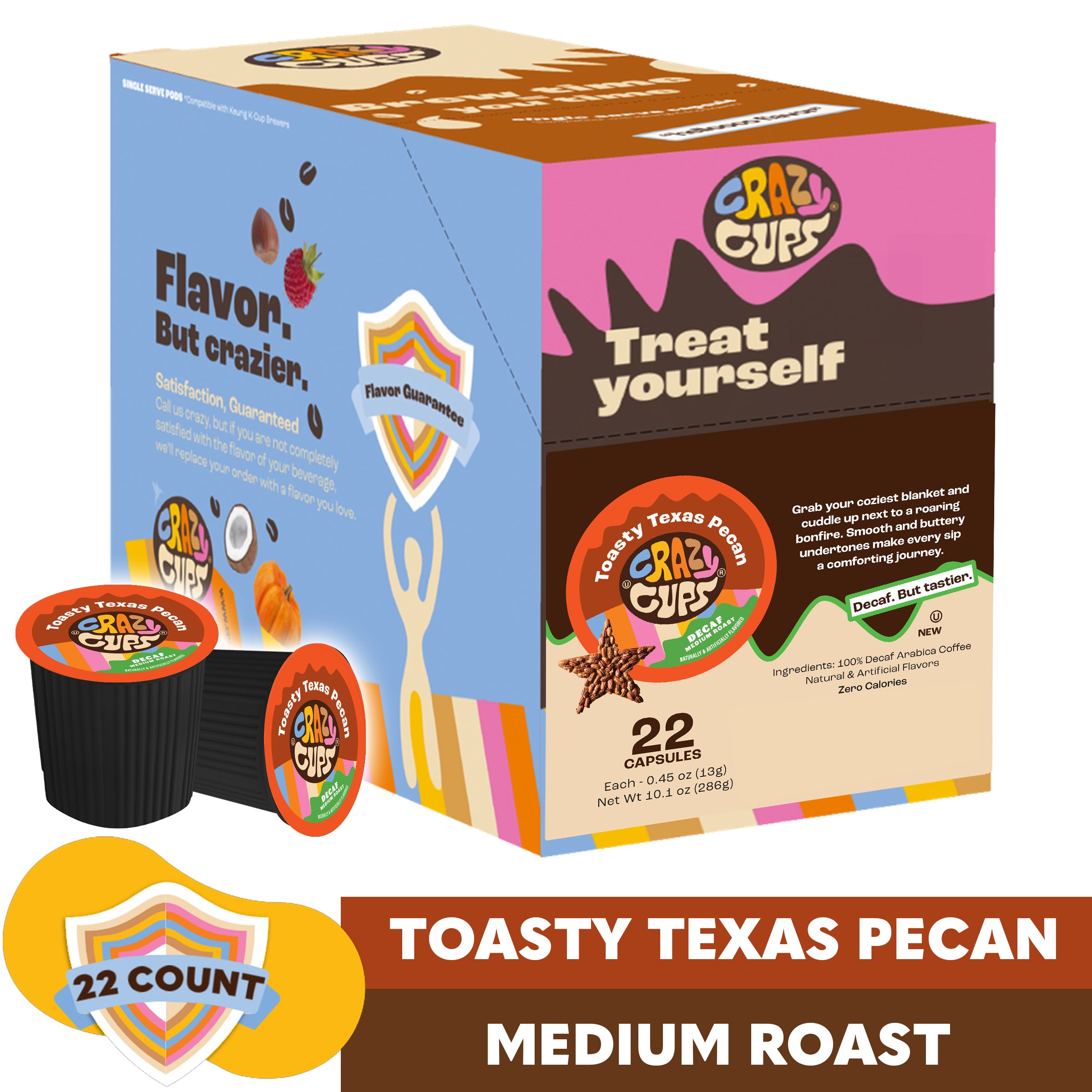 Toasty Texas Pecan Decaf Flavored Coffee Pods | Crazy Cups