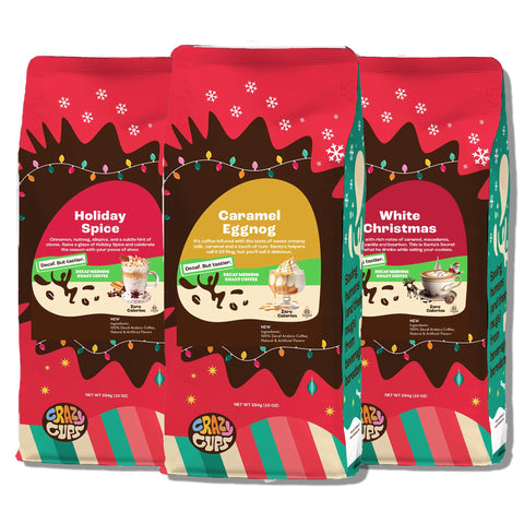 Decaf Holiday Flavored Ground Coffee Variety Pack by Crazy Cups